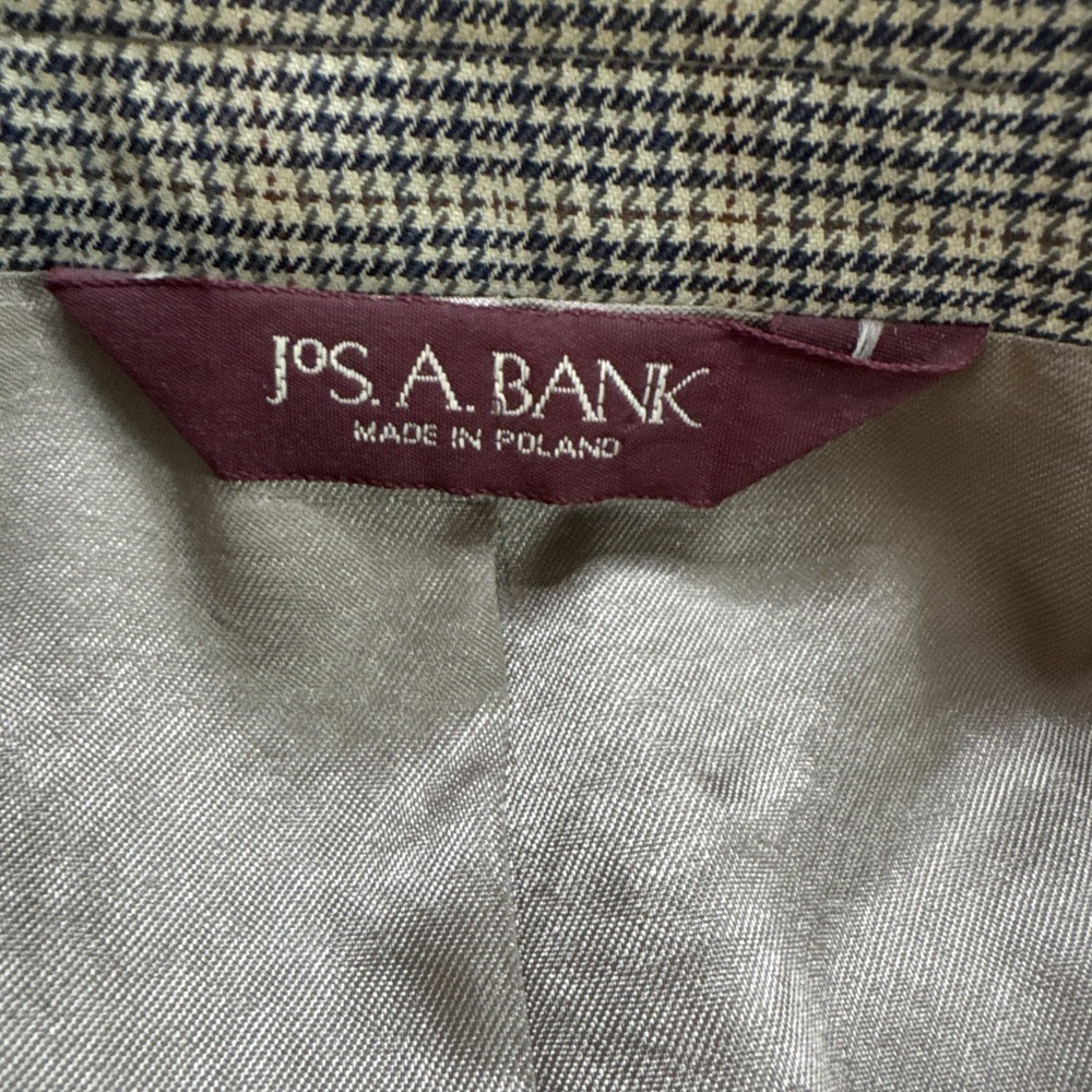 Jos A Bank Brown Blue Houndstooth Plaid 100% Wool Sport Coat Jacket Blazer 44L - Picture 7 of 13